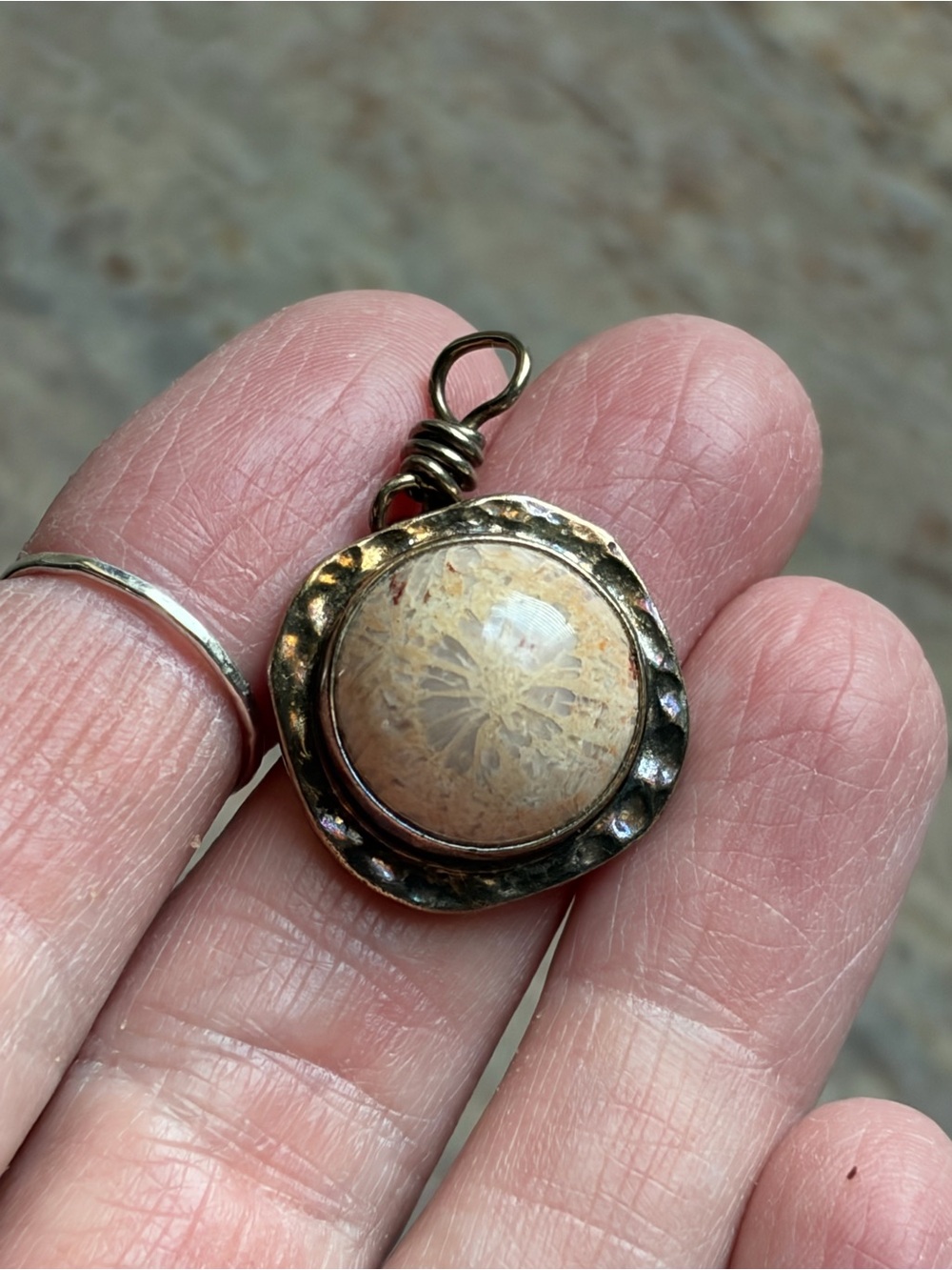 Artisan Sterling Silver And Fossil Coral Pendant